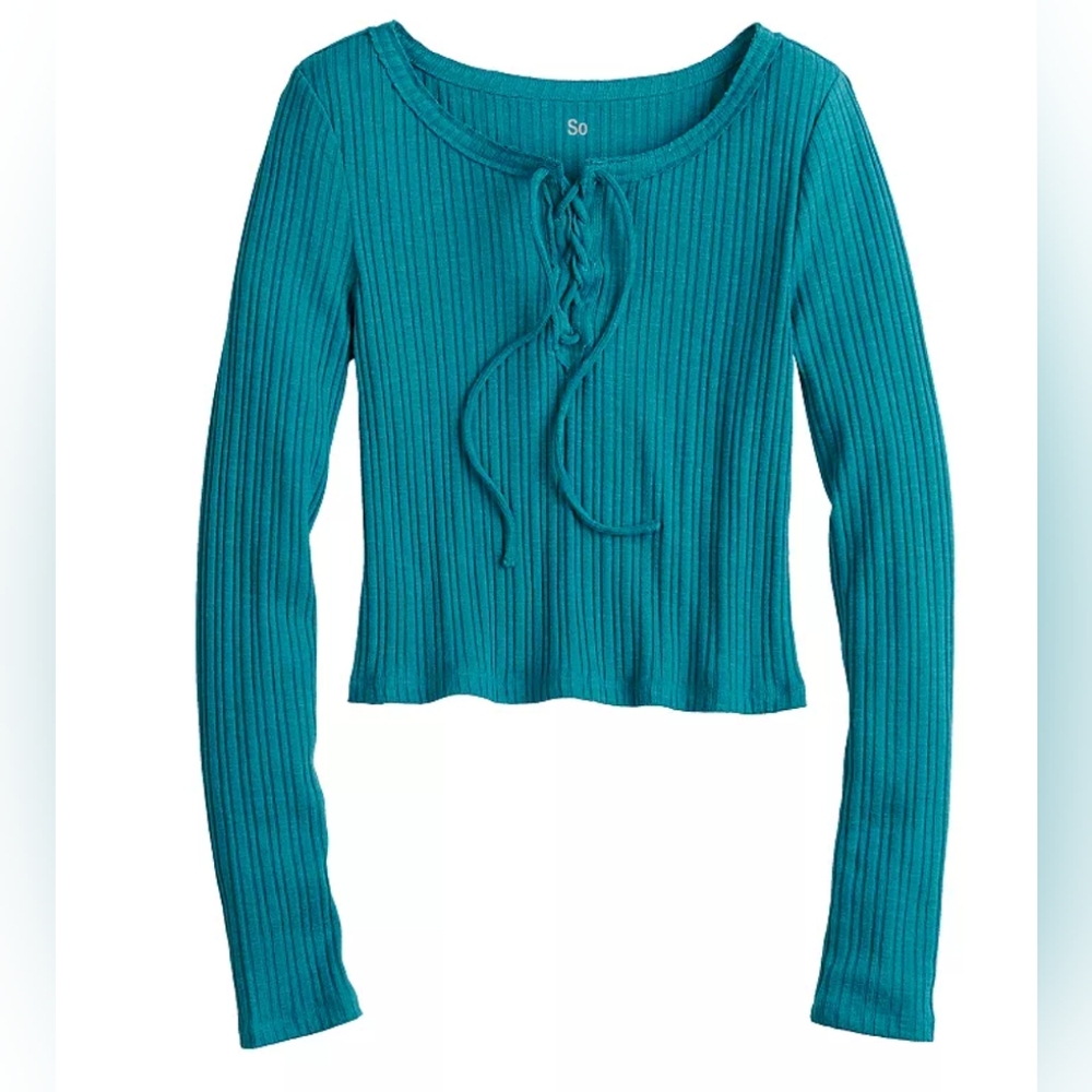 SO kelly green tie neck long sleeve cropped Sweater Size XL NWOT #st.patricksday